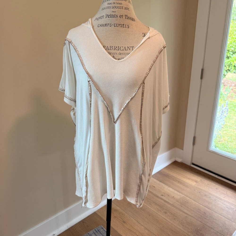 POL Women's White Waffle Knit Oversized Tunic‎ Size M